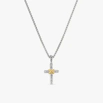David Yurman Petite X Cross Diamond Necklace, 1.5mm Chain, 45+5cm Adjustable Length