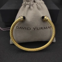David Yurman 5mm Gold Cable Bracelet with Black Diamonds