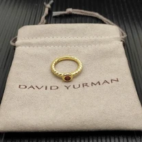 David Yurman Gold 2.8mm Petite Cable Red Pavé Diamond Ring