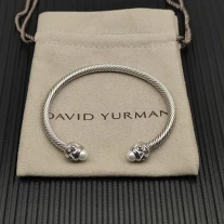 David Yurman 4mm Sterling Silver Faceted Pearl Bangle Bracelet
