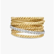 David Yurman Gold Pavé Twisted Cable Ring