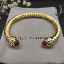 David Yurman Gold Tone 7mm Champagne Diamond End Cuff Bracelet