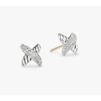 David Yurman Silver X Pavé Diamond Stud Earrings
