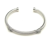 David Yurman 4mm Cable Cuff Bracelet with Double X Station Fully Pavé Diamonds