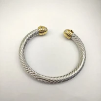 David Yurman 7mm Gold Pavé Half-Diamond Head Cable Cuff Bracelet