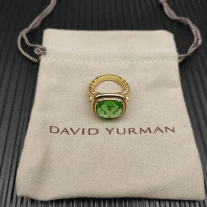 David Yurman Gold 14mm Square Green Pavé Diamond Ring