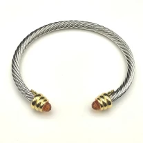 David Yurman 5mm Gold-End Champagne Diamond Cable Cuff Bracelet