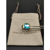 David Yurman Gold and Silver 14mm Square Blue Diamond Ring