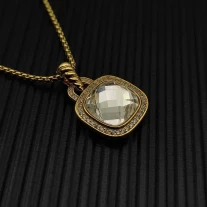 David Yurman Gold 14mm Square White Diamond Necklace
