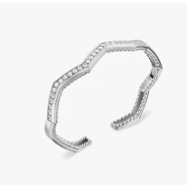 David Yurman Silver 5mm Single Row Diamond Cuff Bracelet