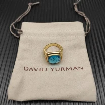 David Yurman Gold 14mm Square Blue Pavé Diamond Ring
