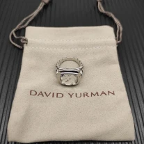 David Yurman Silver 14mm Square Pavé White Diamond Ring