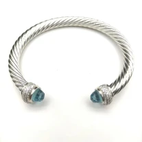 David Yurman 7mm Full Pavé Blue Diamond-Set End Cap Cable Bracelet
