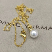 David Yurman Gold Tone 8mm Pearl Pendant Necklace