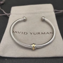 David Yurman 4mm Gold and Silver Single Bead Cuff Bracelet