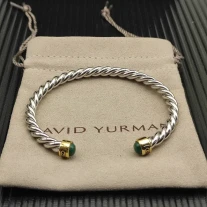 David Yurman 6mm Gold and Silver Malachite Cable Cuff Bracelet