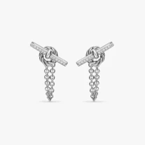 David Yurman Sterling Silver Pavé 38.2mm Petite Chain Link Earrings