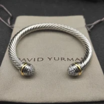 David Yurman 7mm Gold and Silver Half Pavé Diamond Cable Cuff Bracelet