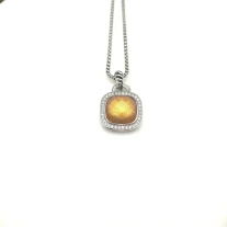 David Yurman 14mm Cushion-Cut Center Stone Necklace with Champagne Pavé