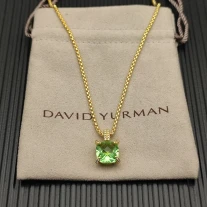 David Yurman Gold 11mm Four-Prong Green Diamond Necklace