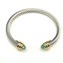 David Yurman 5mm Gold-End Blue Diamond Cable Cuff Bracelet
