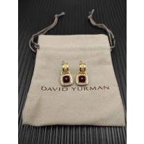 David Yurman Gold Red Pavé Square Cable Drop Earrings