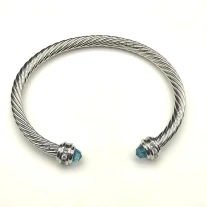 David Yurman 5mm Cable Classics Blue Sapphire End Cuff Bracelet