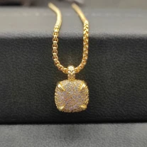 David Yurman 14mm Gold Four-Prong Pavé Diamond Necklace, 2mm Chain, 45+5cm Adjustable Length