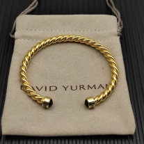 David Yurman 6mm Gold Black Diamond Cable Cuff Bracelet