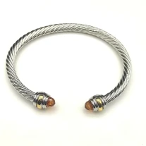 David Yurman 5mm Double Diamond End Champagne Diamond Cuff Bracelet Silver