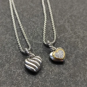 David Yurman 17×11mm Heart Pavé Diamond Necklace, 1.5mm Chain, 45+5cm Adjustable Length