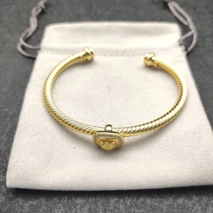 David Yurman Gold Tone 4mm Cable Square Yellow Diamond Cuff Bracelet