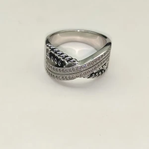 David Yurman Silver Double Twisted Cable Cross Diamond Ring