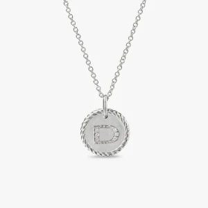 David Yurman Gold Diamond Initial D Disc Pendant Necklace