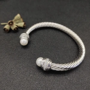 David Yurman 7mm Pearl-Set Cable Cuff Bracelet