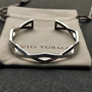 David Yurman Silver Two-Row Cuff Bracelet 13mm, Fits Wrist Size 16cm - 20cm