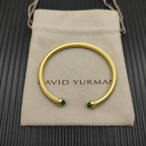 David Yurman 4mm Gold Deep Green Diamond Bangle Bracelet