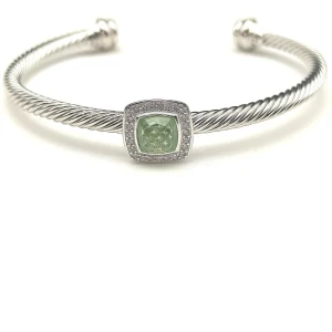 David Yurman 4mm Square Pavé Cable Bracelet with Green Diamonds