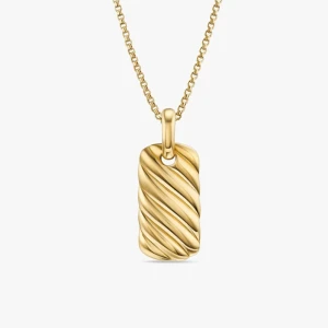 David Yurman Gold Square Wave Pendant Necklace, 3mm Chain, Length 50cm + 5cm