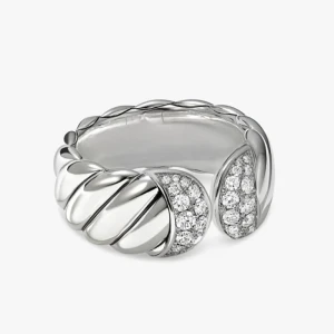 David Yurman Silver-Tone 10mm Diamond Spiral Ring