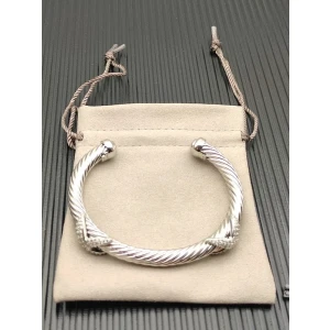 David Yurman Silver 7mm Diamond Double X Cuff Bracelet