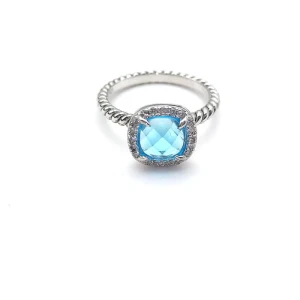 David Yurman Four-Prong Square Blue Diamond Ring