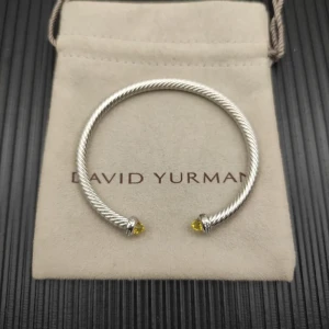 David Yurman 4mm Sterling Silver Yellow Diamond Bangle Bracelet