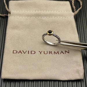 David Yurman Gold and Silver 2.8mm Petite Cable Black Onyx Ring