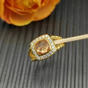 David Yurman Gold Square Champagne Diamond Ring
