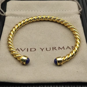 David Yurman 6mm Gold Lapis Lazuli Cable Cuff Bracelet