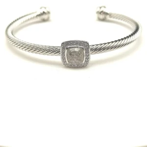 David Yurman 4mm Square Pavé Cable Bracelet with White Diamonds
