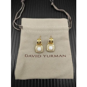 David Yurman Gold White Agate Square Cable Drop Earrings