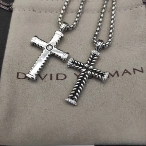 David Yurman Double Cable Cross Pendant Necklace with White Pavé