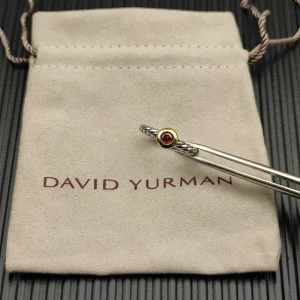David Yurman Gold and Silver 2.8mm Petite Cable Red Pavé Diamond Ring